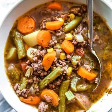 Easy Hamburger and Vegetable Soup Recipe | foodiecrush.com #hamburger #soup #recipe #easy #vegetable