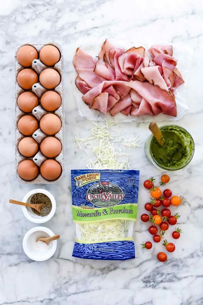 Microwave Egg Caprese Breakfast Cups Ingredients | foodiecrush.com #caprese #egg #breakfast #microwave #cups