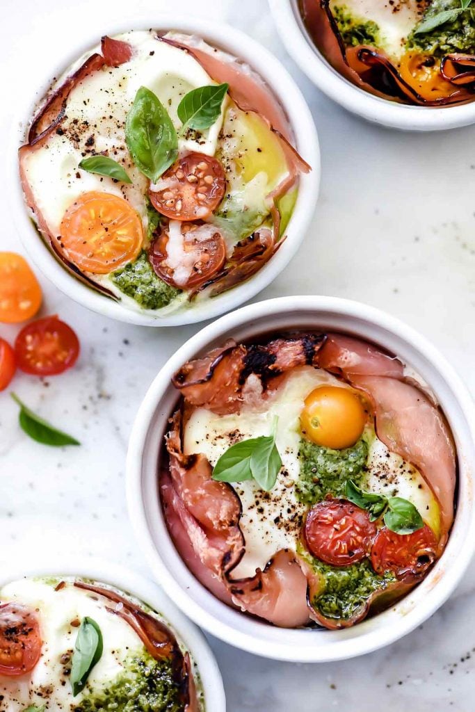 Microwave Egg Caprese Breakfast Cups | foodiecrush.com #caprese #egg #breakfast #microwave #cups
