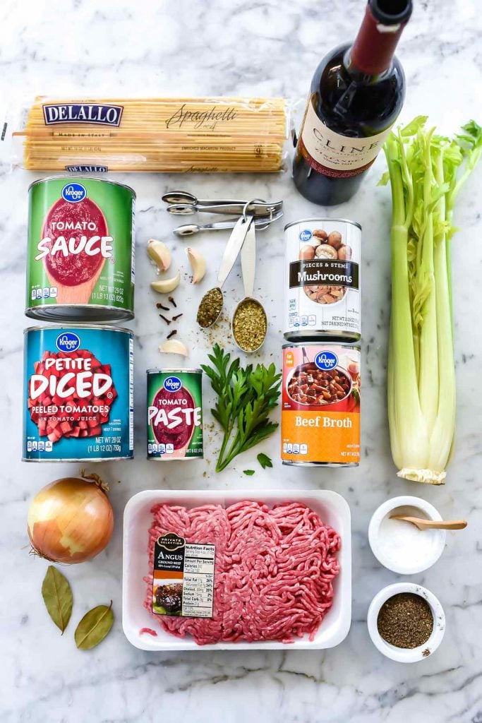 homemade spaghetti sauce ingredients laid out on counter