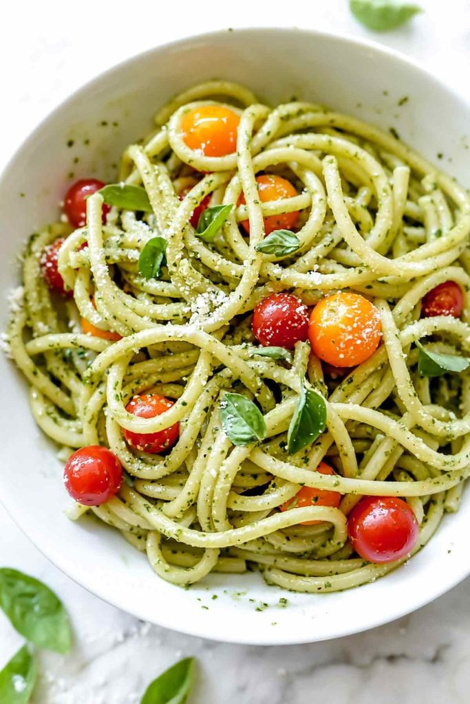 Easy Homemade Pesto Pasta Recipe from foodiecrush.com on foodiecrush.com