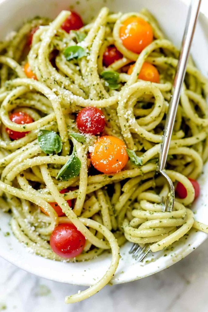 Easy Homemade Pesto Pasta Recipe | foodiecrush.com