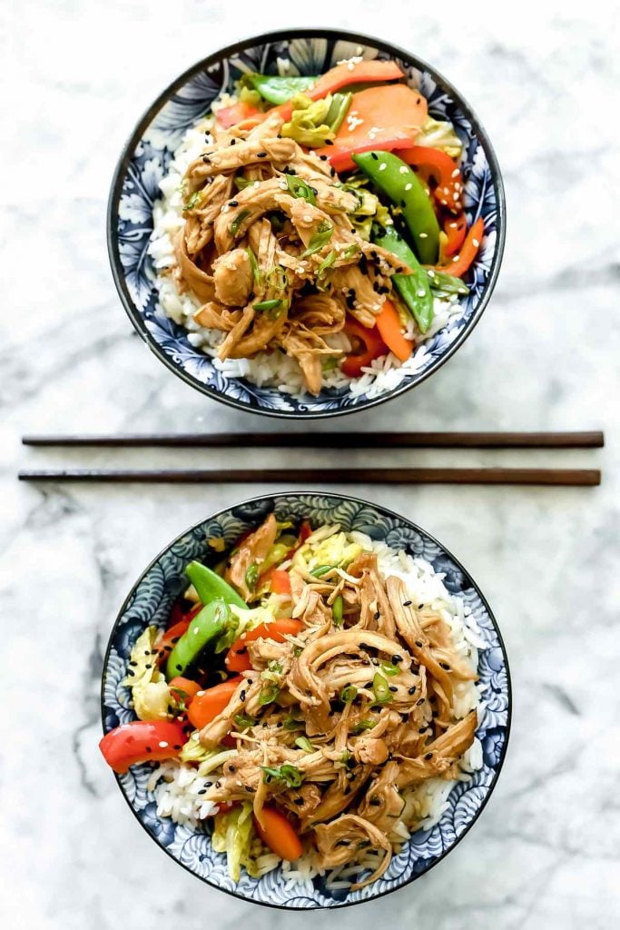 Slow Cooker Teriyaki Chicken and Vegetables Rice Bowls | foodiecrush.com #crockpot #slow #cooker #teriyaki #chicken #rice #bowls #recipe