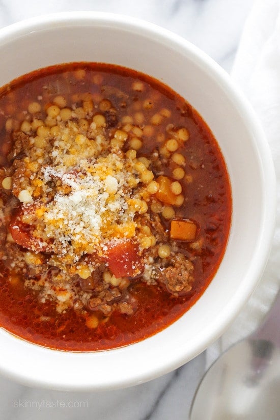 Beef, Tomato and Acini di Pepe Soup (Instant Pot, Slow Cooker and Stove Top) from skinnytaste.com on foodiecrush.com