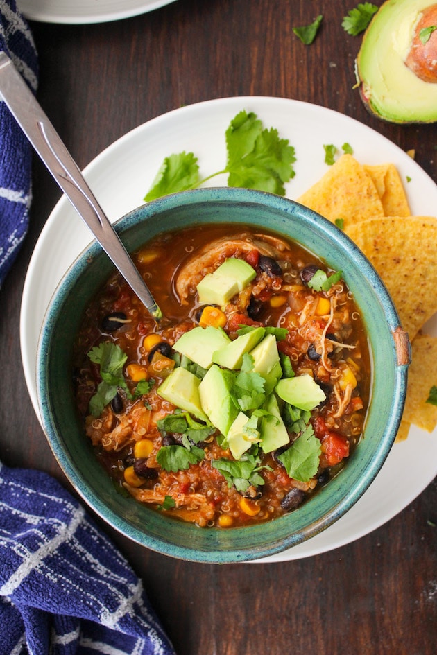 Instant Pot Chicken Enchilada Soup from asaucykitchen.com on foodiecrush.com