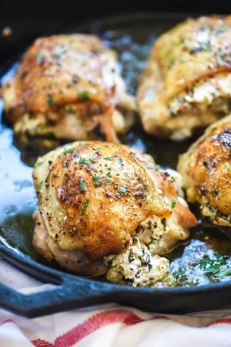 Goat Cheese Stuffed Chicken Thighs on foodiecrush.com