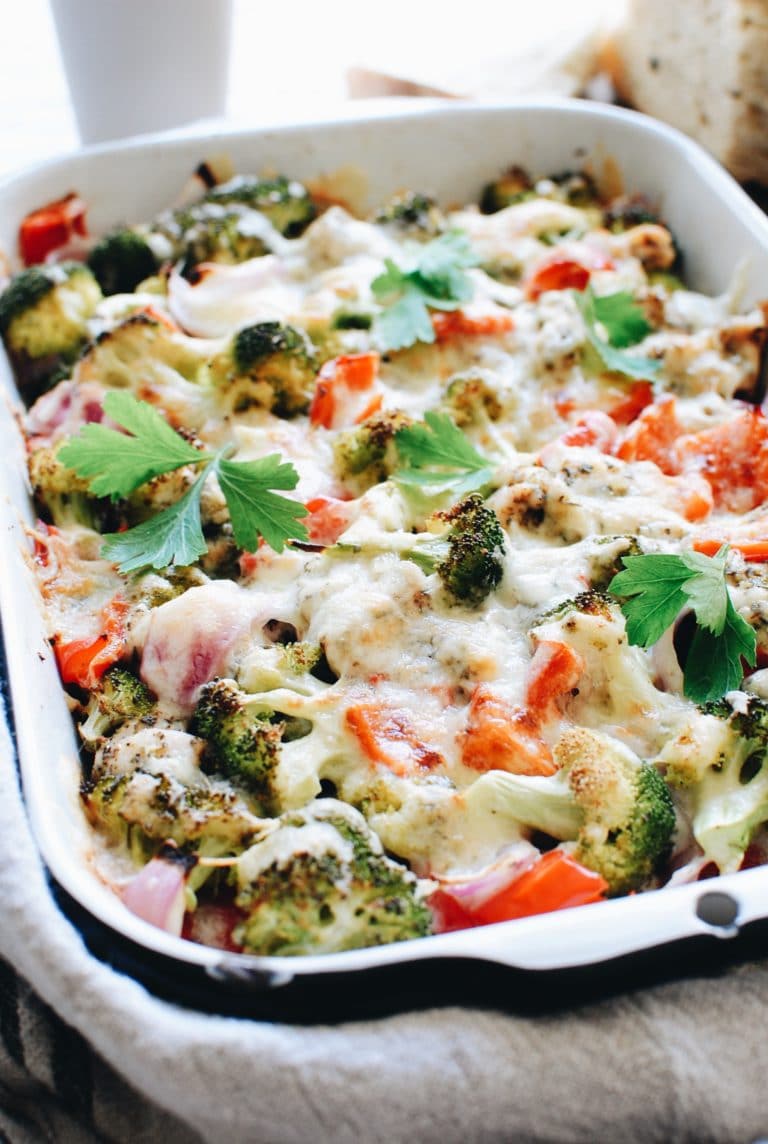 Cheesy Chicken and Veggie Bake from bevcooks.com on foodiecrush.com