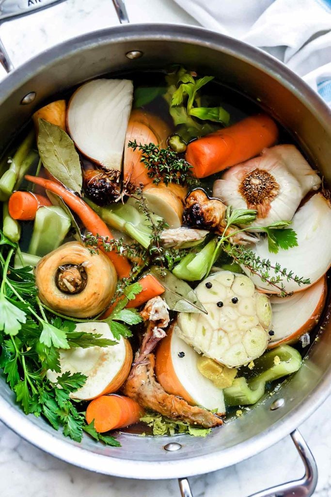 How to Make Homemade Chicken Stock and Broth on the stove top, in the Instant Pot pressure cooker or in a slow cooker | foodiecrush.com #chicken #stock #broth #recipe #recipeoftheday