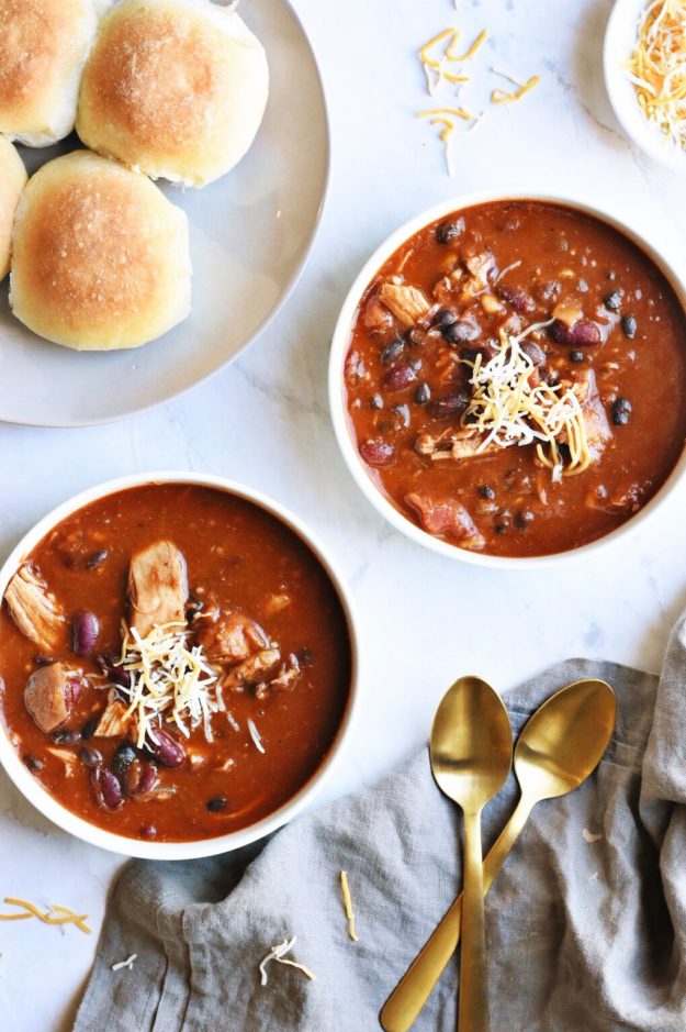 Sweet and Easy Instant Pot Chili with Chicken and Beans from thebutterhalf.com on foodiecrush.com