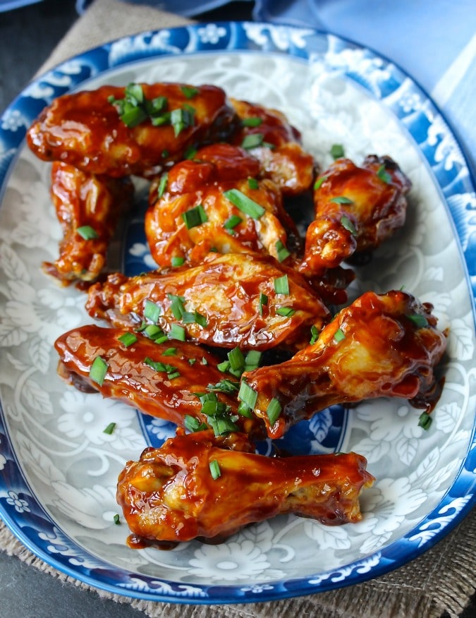 Air Fryer Sriracha-Honey Chicken Wings from karenskitchenstories.com on foodiecrush.com