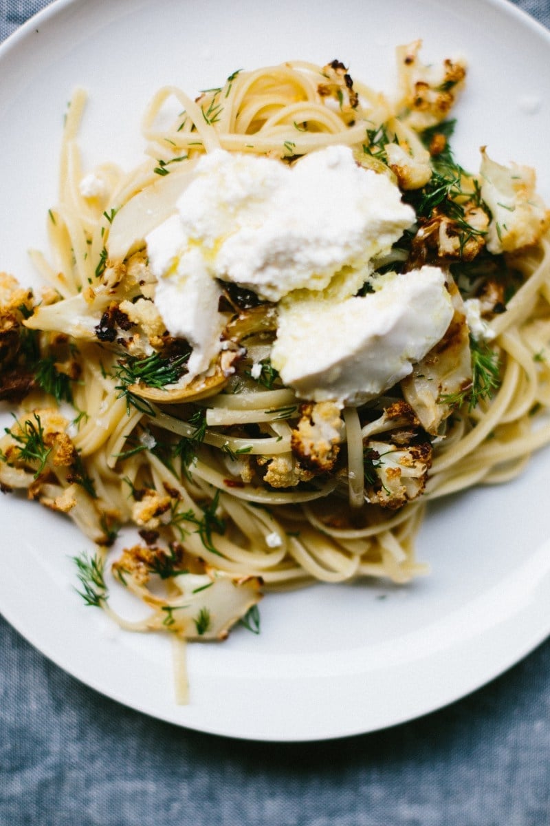 Roasted Cauliflower Linguini with Ricotta and Dill from notwithoutsalt.com on foodiecrush.com