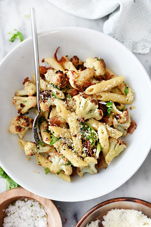 Penne Pasta with Cauliflower and Pancetta from foodiecrush.com on foodiecrush.com
