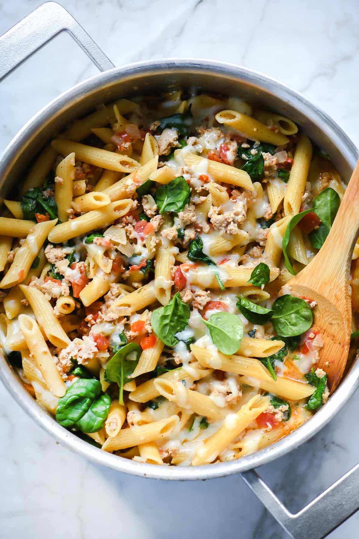 One-Pot Pasta with Ground Turkey & Spinach - foodiecrush