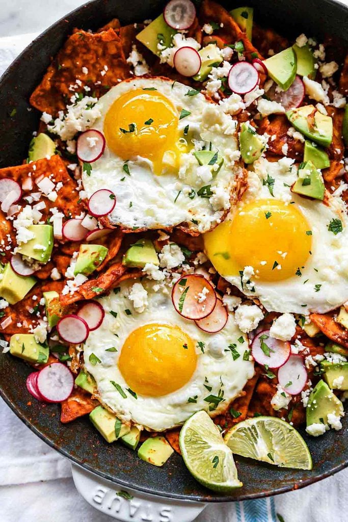 Easy Chilaquiles with Eggs Recipe | foodiecrush.com #chilaquiles #breakfast #brunch #mexican