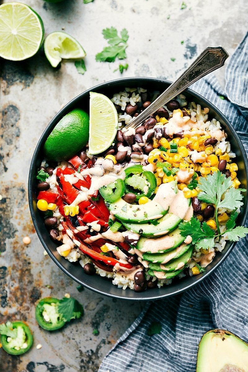 Healthy Mexican Street Corn Burrito Bowls from chelseasmessyapron.com on foodiecrush.com