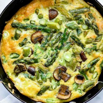 Asparagus and Mushroom with Goat Cheese Frittata for One | foodiecrush.com #breakfast #frittata #eggs #recipes