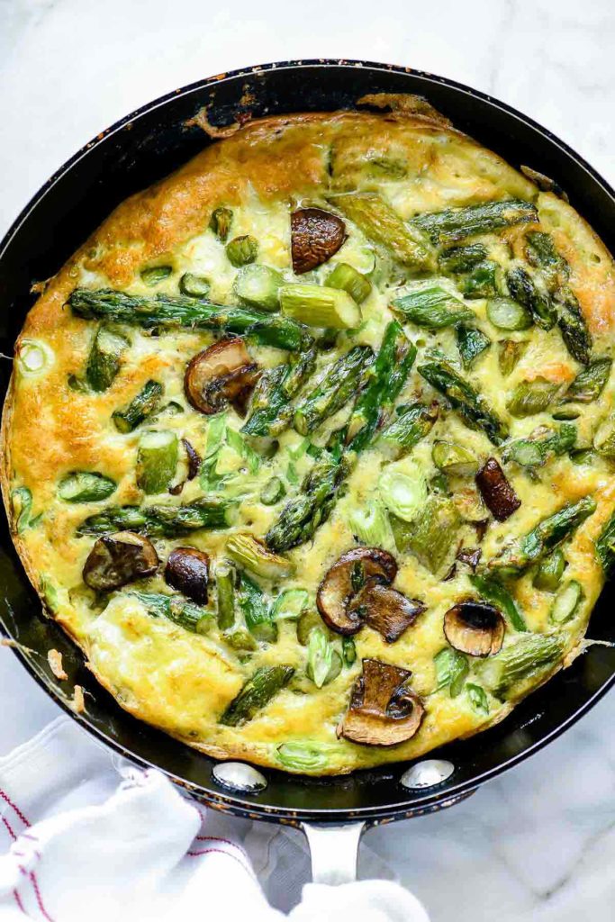 Asparagus and Mushroom with Goat Cheese Frittata for One | foodiecrush.com #breakfast #frittata #eggs #recipes