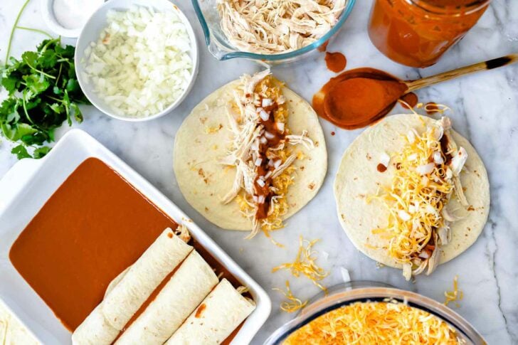 Easy Chicken Mole Enchiladas | foodiecrush.com #enchiladas #easy #chicken #mole #recipes