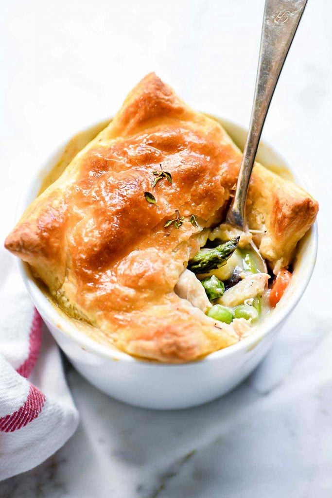 Chicken Pot Pie with Asparagus and Mushrooms | foodiecrush.com #chickenpotpie #asparagus #mushrooms #chicken #recipes