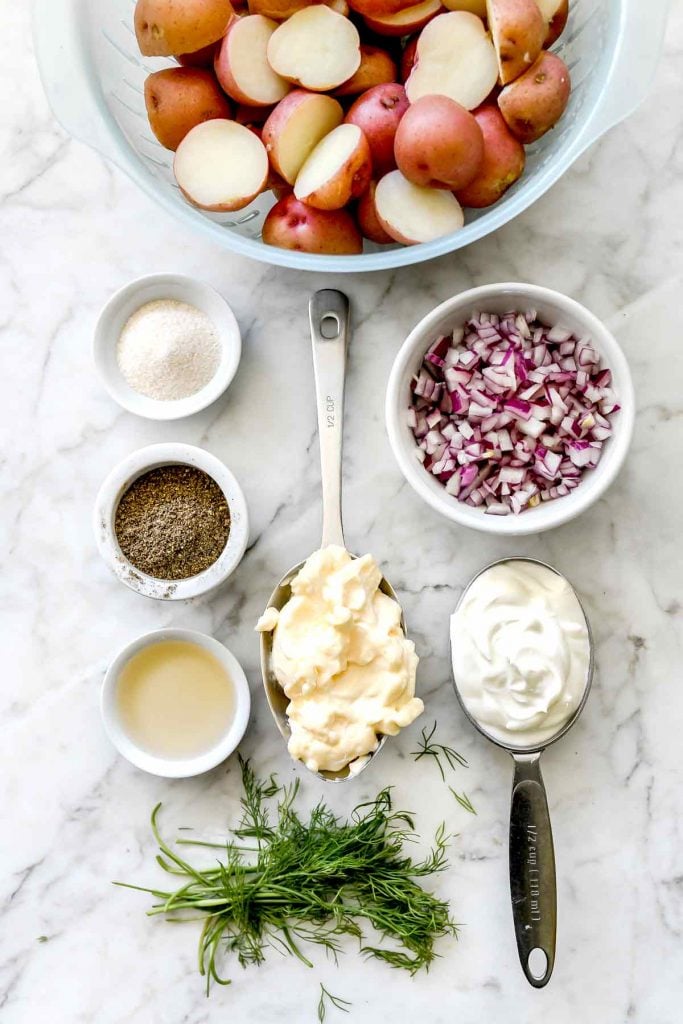 Ingredients for Potatoes for Creamy Dill Potato Salad | foodiecrush.com #potatosalad #salad #recipes #side #dill #potato