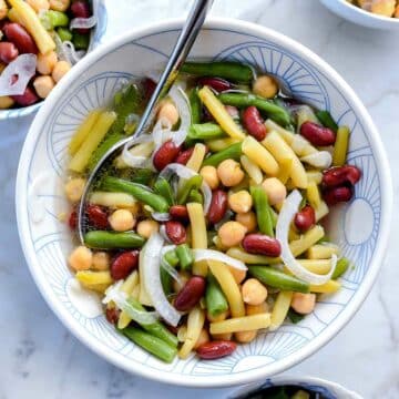 Classic Three Bean Salad Recipe | foodiecrush.com #recipes #salad #bean #easy #classic #best