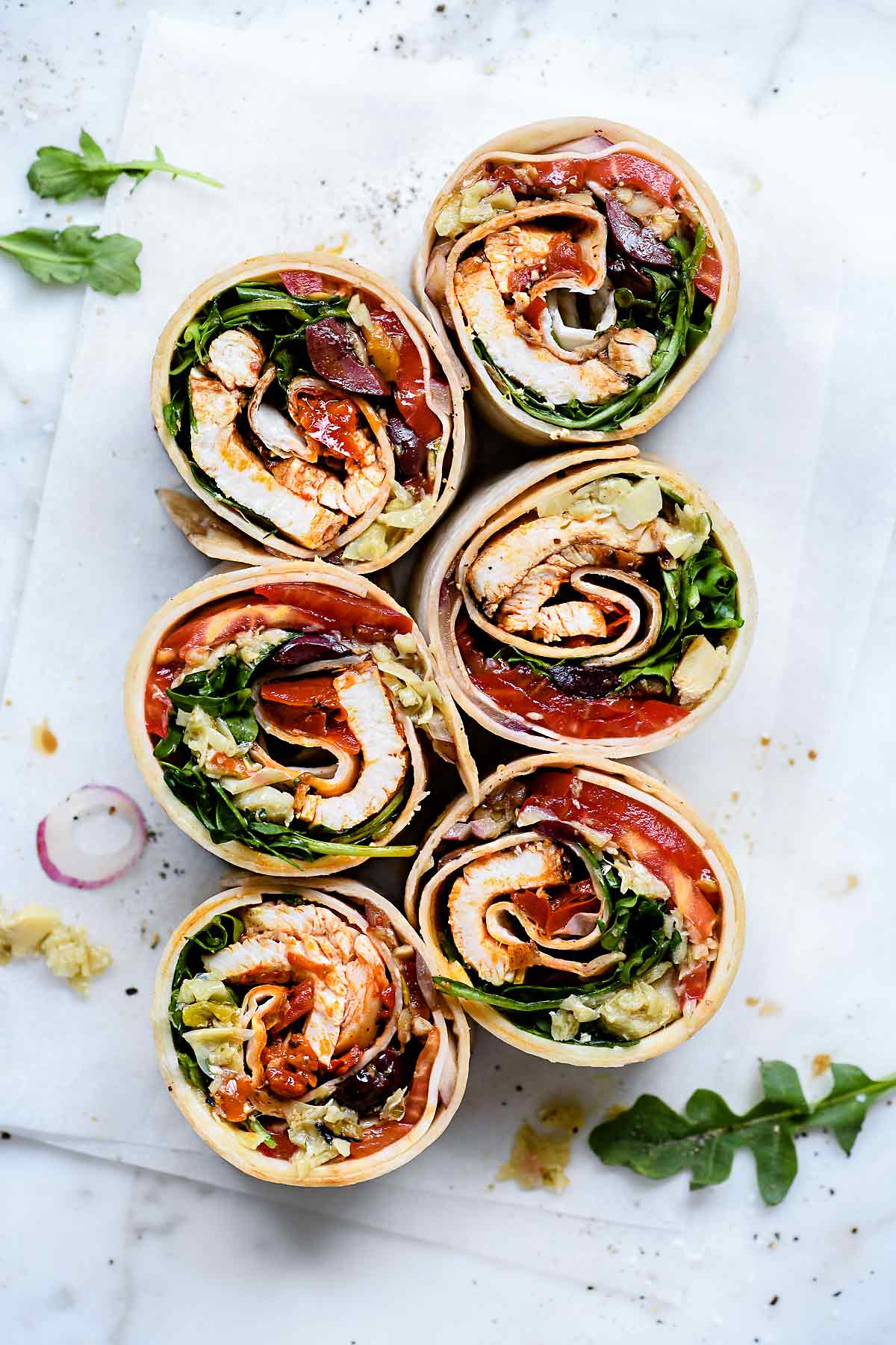 Italian Chicken Wrap Sandwich | foodiecrush.com #italian #chicken #lunch #wrap