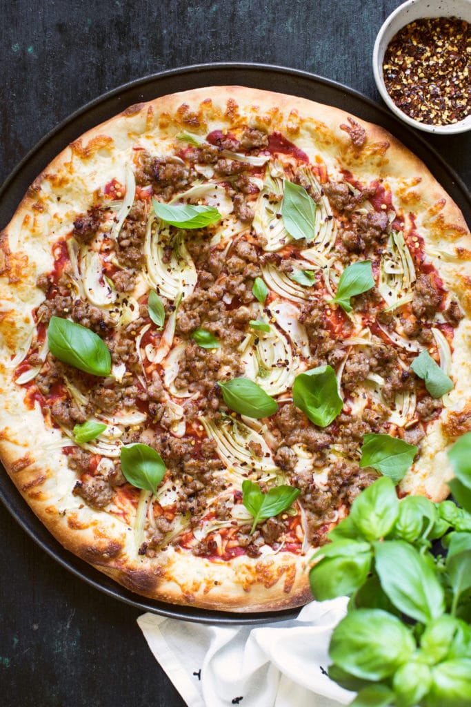 Fennel and Sausage Pizza from Kitchen Confidante on foodiecrush.com