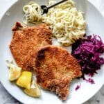 Easy German Schnitzel | foodiecrush.com #schnitzel #german #pork #porkchops