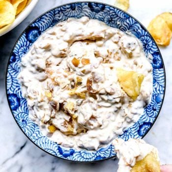 French Onion Dip | foodiecrush.com #easy #homemade #recipes #french #onion #dip #greekyogurt