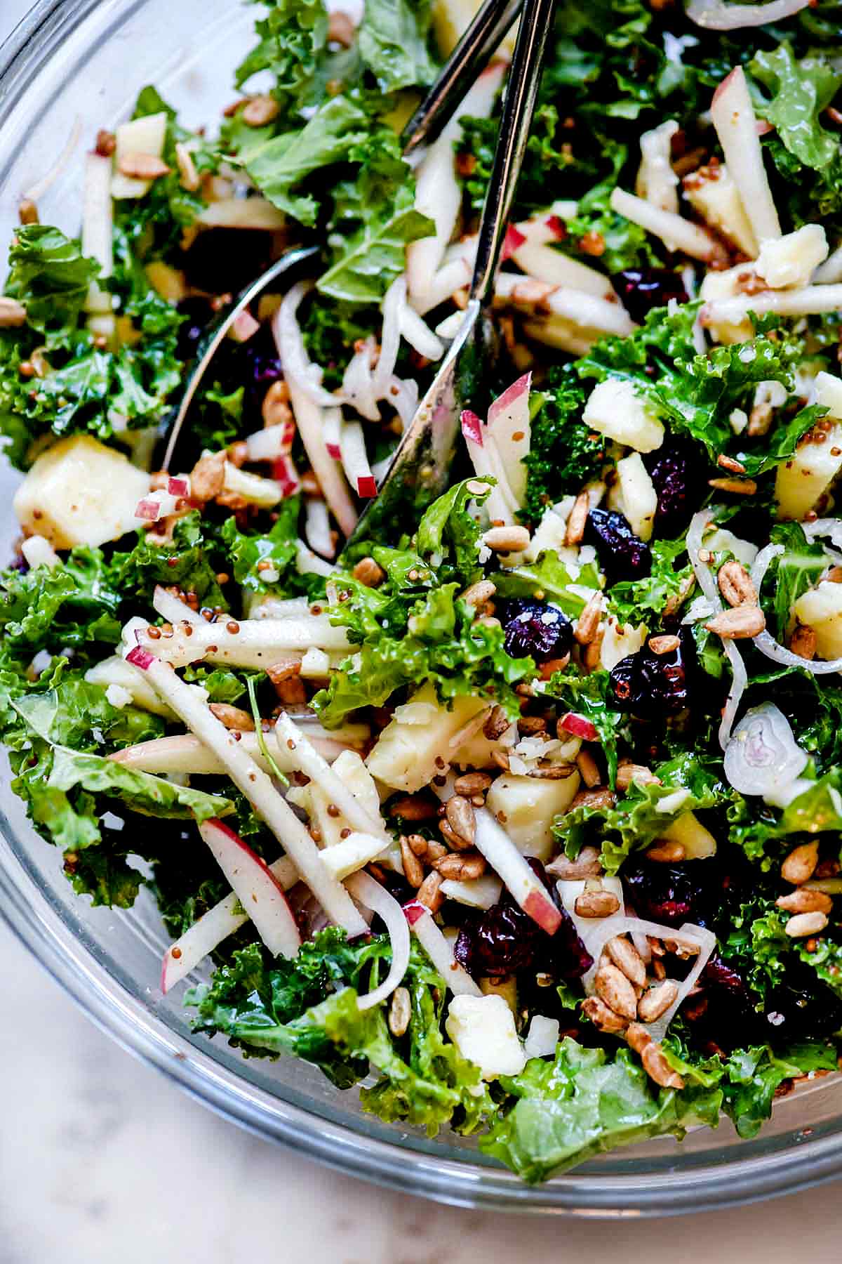 Kale Salad with Cranberries, Apple, and Cheddar Cheese Image