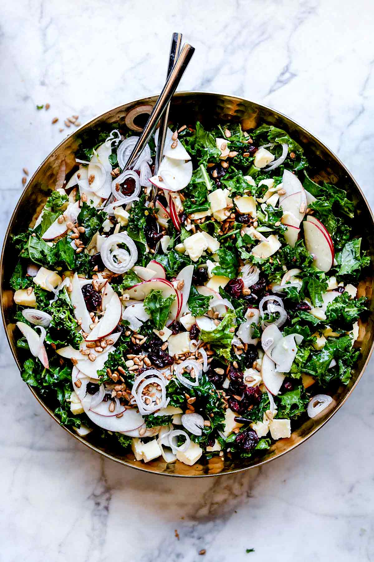 Kale Salad with Cranberries, Apples and Cheddar Cheese | foodiecrush.com #kale #salad #healthy #easy #dressing #recipes