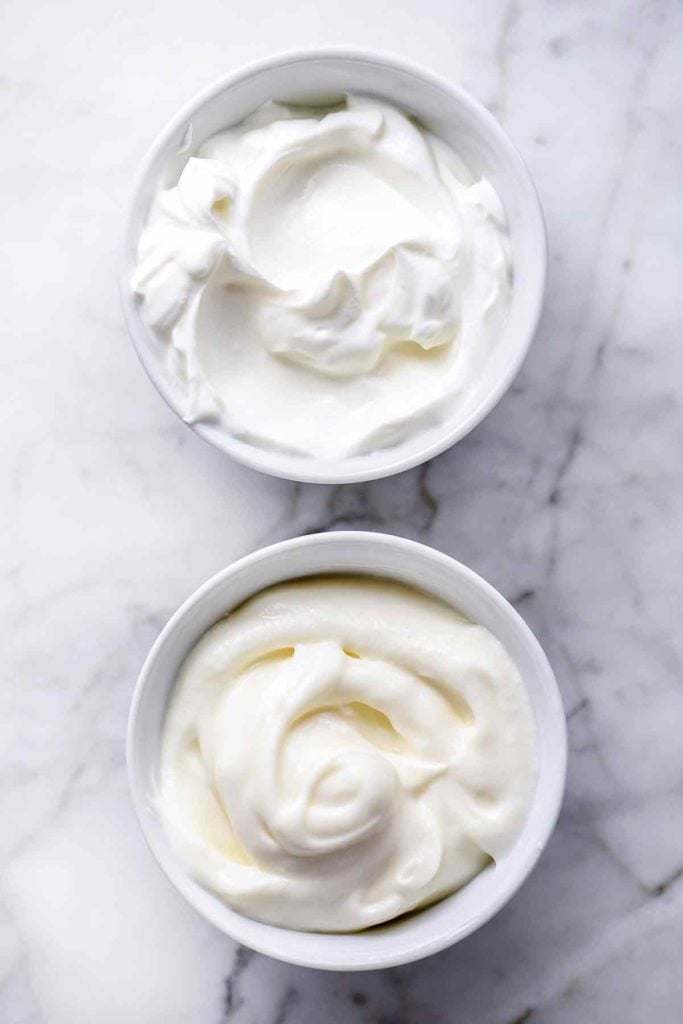 Bowls of sour cream and yogurt | foodiecrush.com