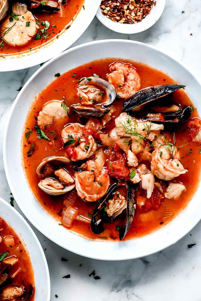 Ina Garten's Cioppino Recipe | foodiecrush.com #easy #authentic #cioppino #Sanfrancisco #tomato #stew #seafood