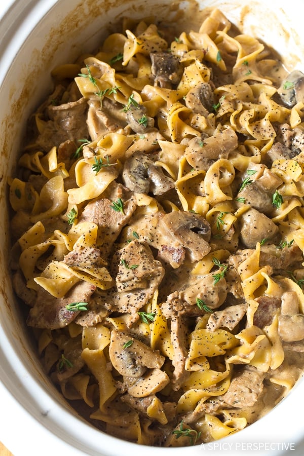 Slow Cooker Beef Stroganoff from A Spicy Perspective on foodiecrush.com