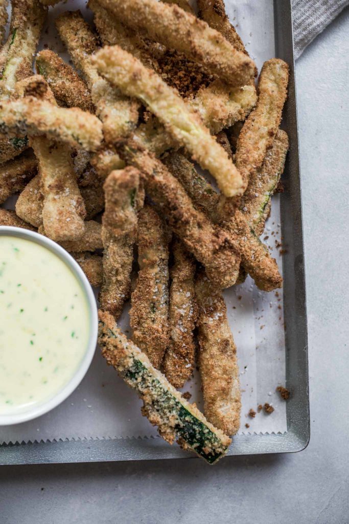 Air Fryer Zucchini Fries from Platings + Pairings on foodiecrush.com