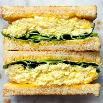 Egg Salad Sandwich cut in half foodiecrush.com