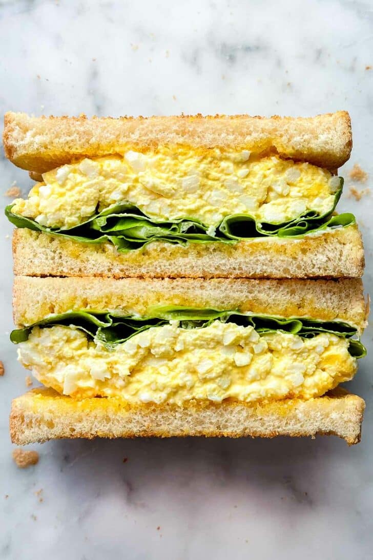 Egg Salad Sandwich cut in half foodiecrush.com