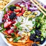 Vietnamese Rice Noodle Salad Bowl with Berries| foodiecrush.com #vietnamese #salad #bun #berries #healthy #recipes