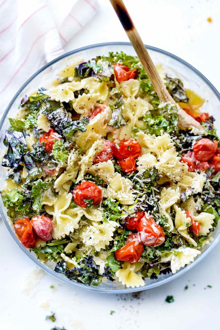 Kale Caesar Pasta Salad foodiecrush.com