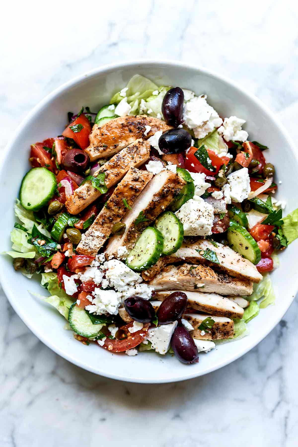 Greek Salad with Chicken from foodiecrush.com on foodiecrush.com