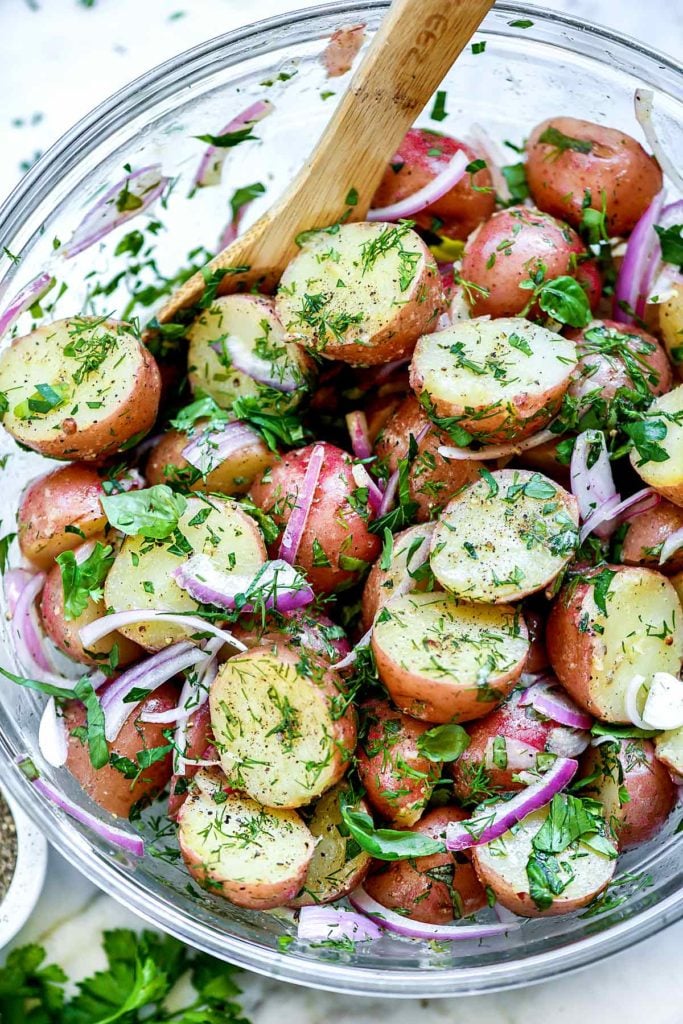 No-Mayo Potato Salad | foodiecrush.com #potatosalad #salads #easy #recipes #healthy