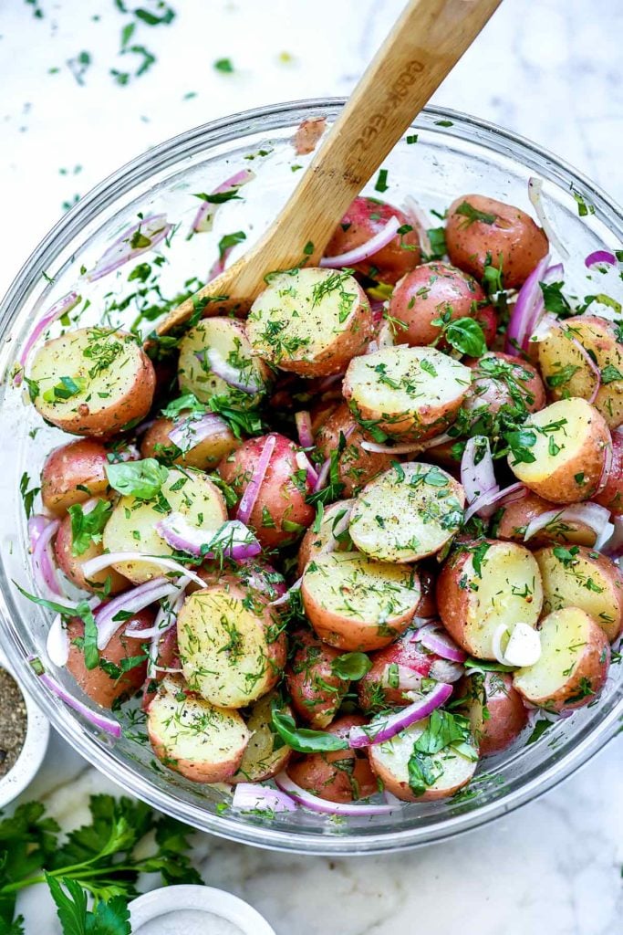 No-Mayo Potato Salad | foodiecrush.com #potatosalad #salads #easy #recipes #healthy