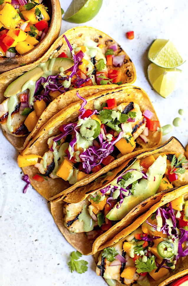 Grilled Haloumi Tacos with Mango Salsa from Two Peas and Their Pod on foodiecrush.com