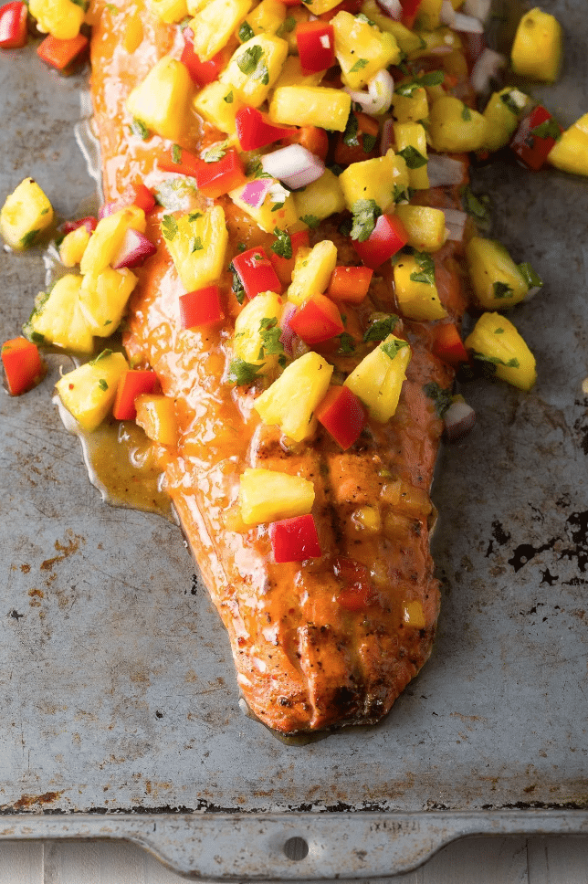 Sweet and Sour Salmon with Pineapple Salsa from A Spicy Perspective on foodiecrush.com