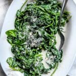 5 Ingredient Creamed Spinach | foodiecrush.com #spinach #creamed #easy #recipes #parmesan