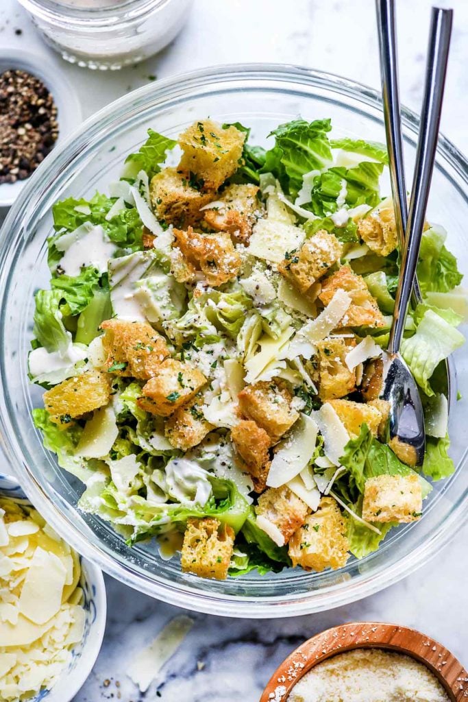 Easy Caesar Salad foodiecrush.com #caesar #salad #recipe #healthy #croutons #easy #dressing