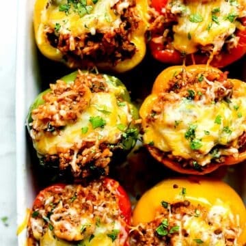 Mexican Stuffed Peppers with Cheese | foodiecrush.com #beef #peppers #stuffedpeppers #healthy #easy #mexican