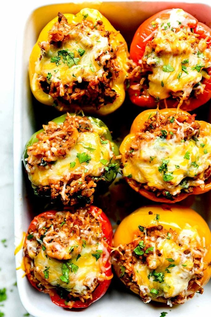 Mexican Stuffed Peppers with Cheese | foodiecrush.com #beef #peppers #stuffedpeppers #healthy #easy #mexican