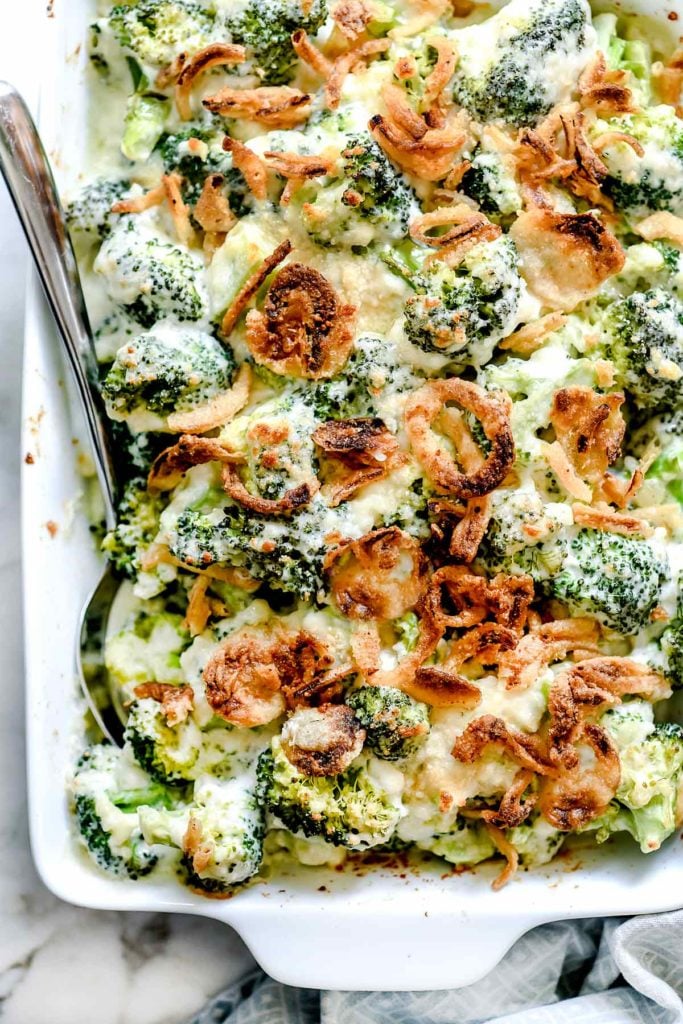 Broccoli Gratin with Crispy Onions | foodiecrush.com