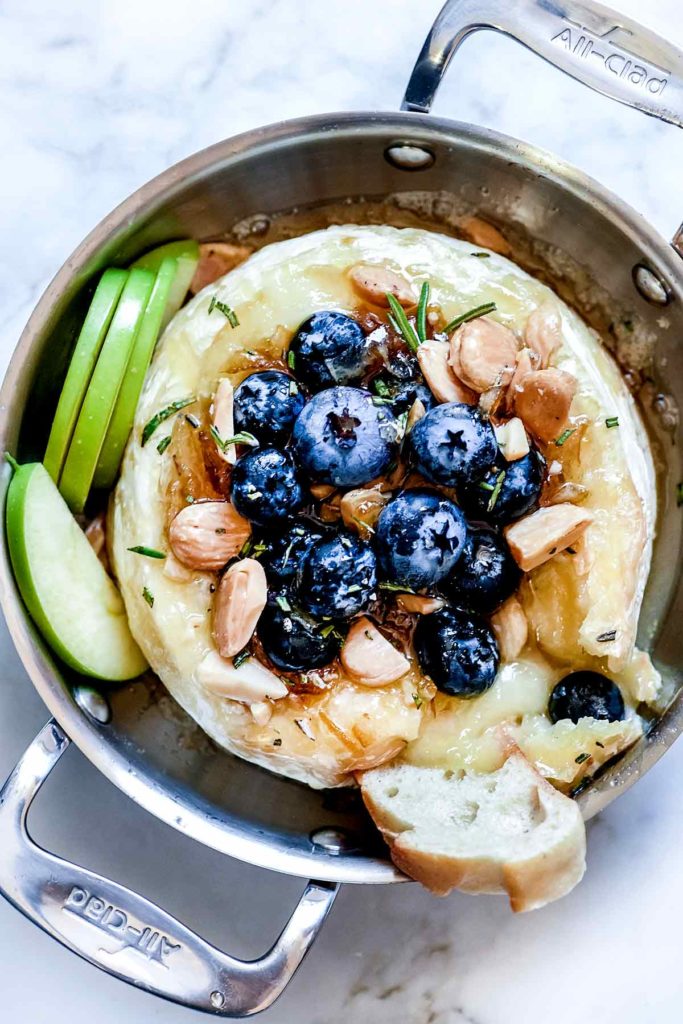 Baked Brie Blueberries with Lemon Marmalade and Almonds foodiecrush.com #appetizer #recipes #baked #brie #holiday #jam #blueberries